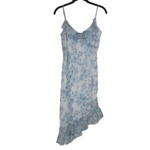 City‎ Triangles Vintage Dress Size 9 Blue Floral Y2K Ruffle Coquette Romantic
